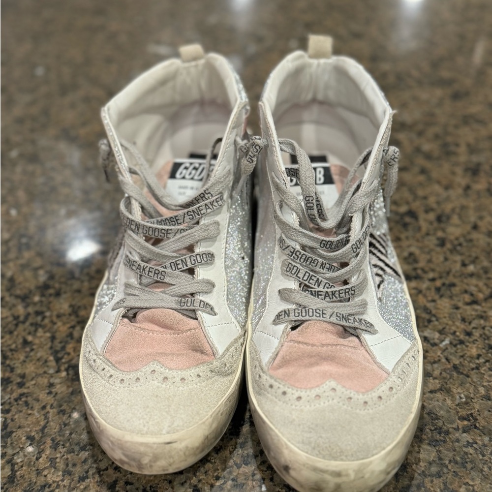 Limited edition size 41 pink and silver midstar golden goose with zebra star